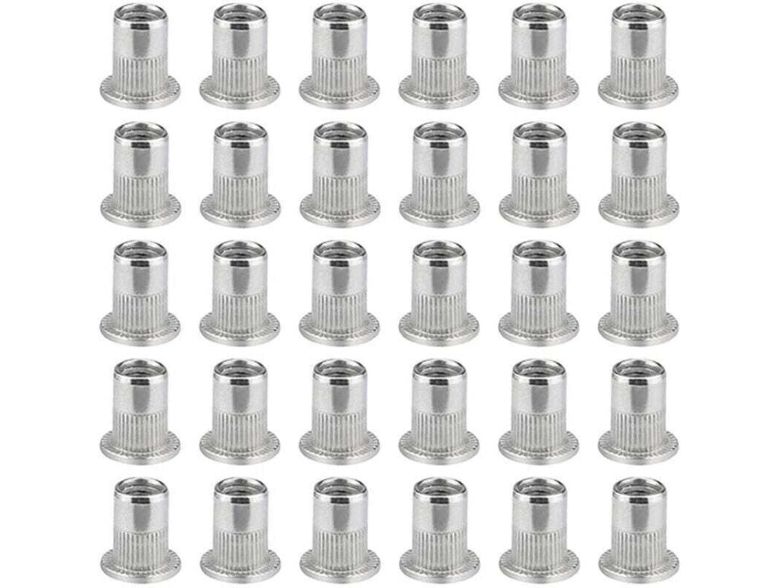 Conjunto De 100 Porcas Rebite Cabeça Plana M6, Em Aço Inoxidável, Com Inserto Roscado De Cabeça Plana