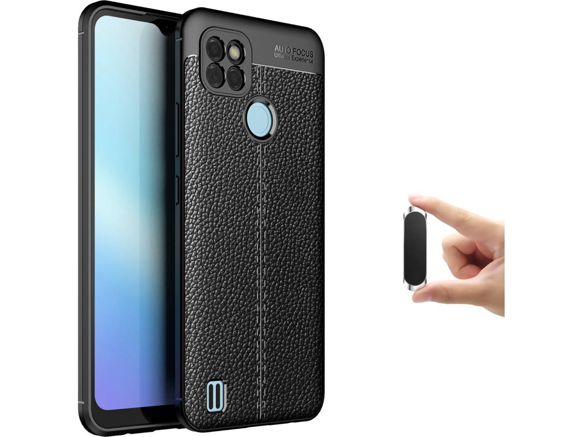 Capa + Suporte Magnético Realme C21Y Rugged Leather Preto