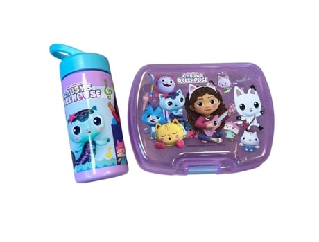 Conjunto De Refeições Infantil Gabby E A Casa Mágica Com Estojo Para Lanche E Garrafa De 420ml Plástico Roxo Para Escola Eurobaq
