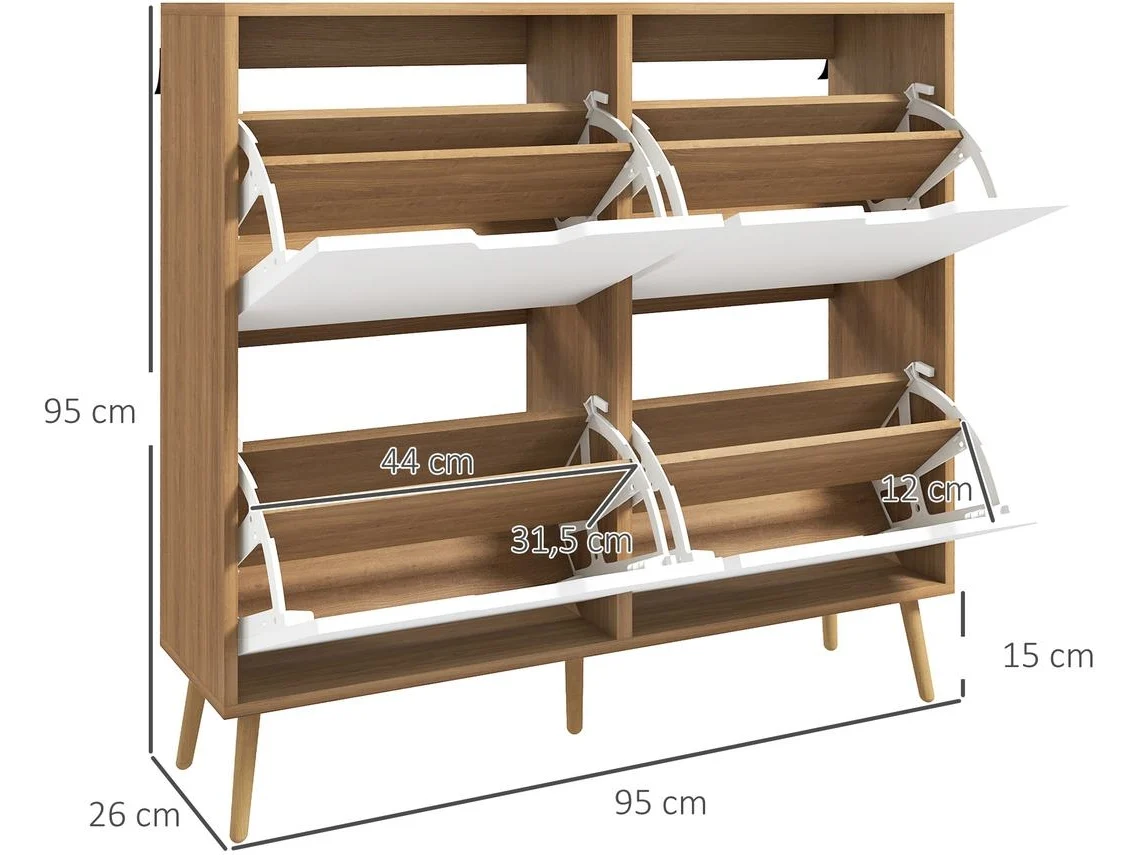 Sapateira Melamina de Madeira e Madeira de Pinho Cor Madeira e Branco 95x26x95 cm Homcom