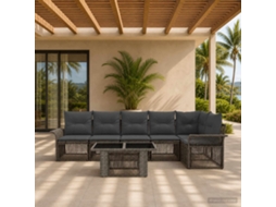 Vidaxl Conjunto De Sofá De Jardim 7 Unid. Cinza E Cinza Escuro Vime Pe