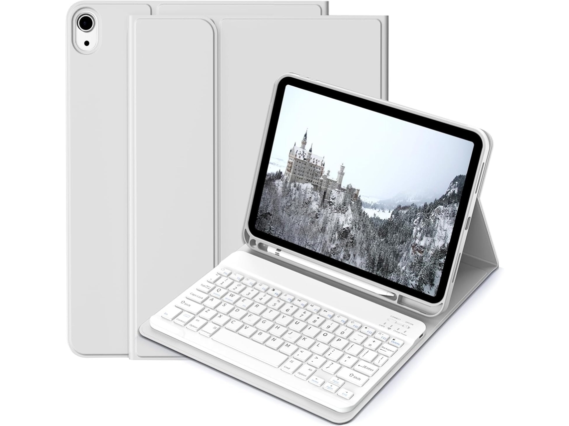 Capa Com Teclado Para Tablet Lurelia, Compatível Com I Pad 11" 2025 Com E Quadrada Branca (a16, Cinza, Teclado Bluetooth, Rato 2.4g