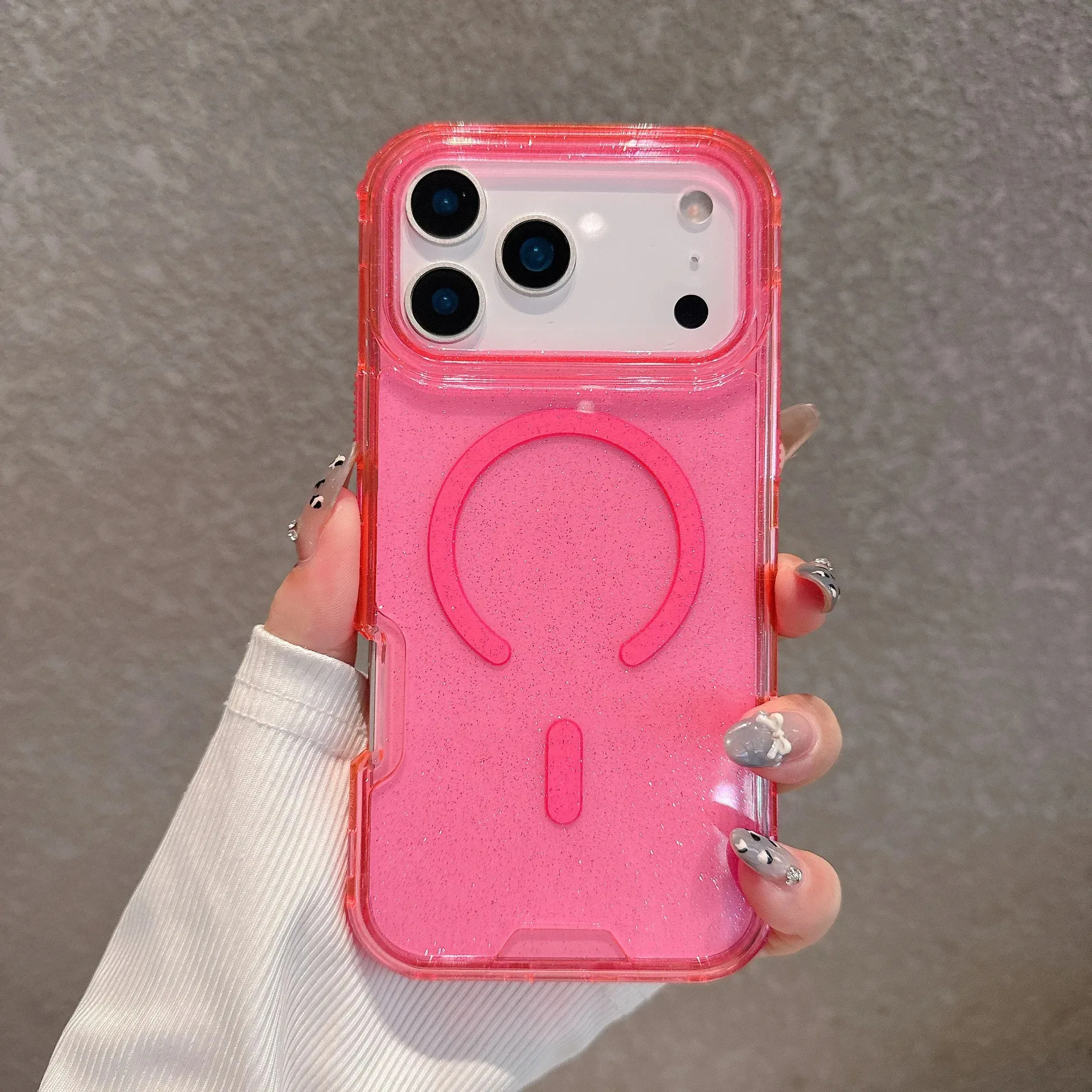 (rosa, Iphone 15) Capa De Celular 3 Em 1 Espessa, Capa Protetora Magnética À Prova De Quedas