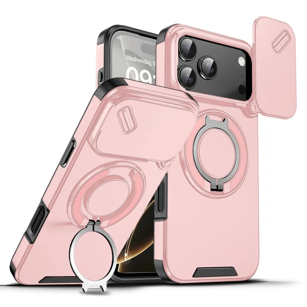 (rosa 11promax) Capa De Celular Com Suporte Magnético E Anel De Proteção Deslizante Para Câmera