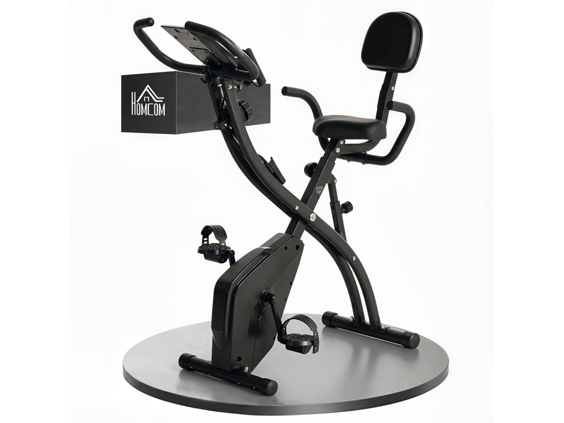 Bicicleta Ergométrica Dobrável 4-em-1 Magnética Silenciosa, Cordas Resistência, Rodinhas, Selim Confortável, Lcd, Carga Máx 120kg, Preta