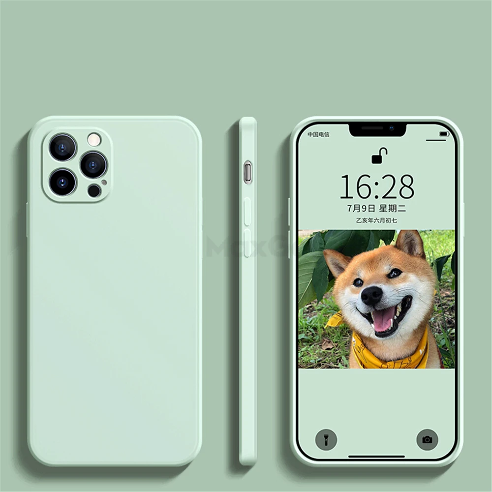 Capa Quadrada De Silicone Líquido (ciano) Para Iphone 12, Capa Macia À Prova De Choque.