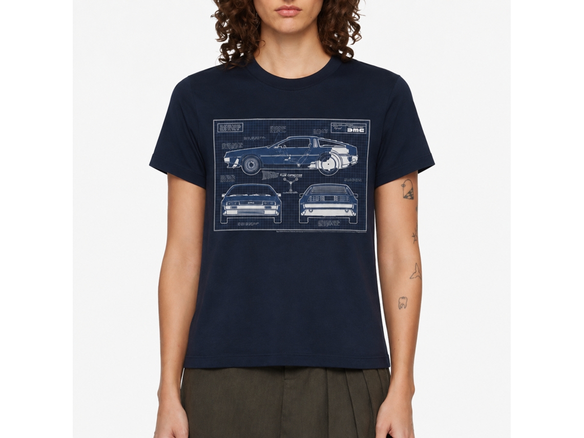 Rockinstone Back To The Future Movie Blueprints Navy Adult T-shirt Size:l