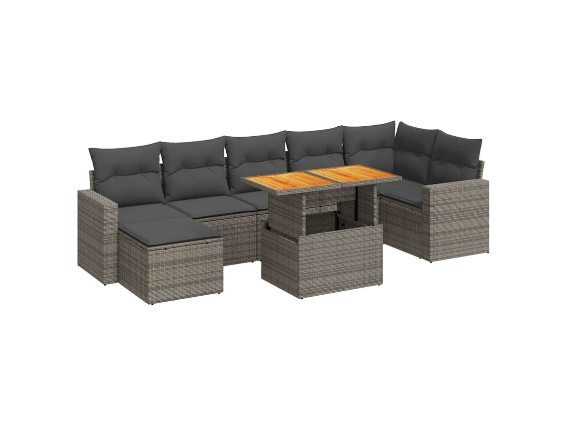 Conjunto de 8 Sofás de Jardim com Almofadões Vime Pe Cinzento MAISON EXCLUSIVE (8 pcs)
