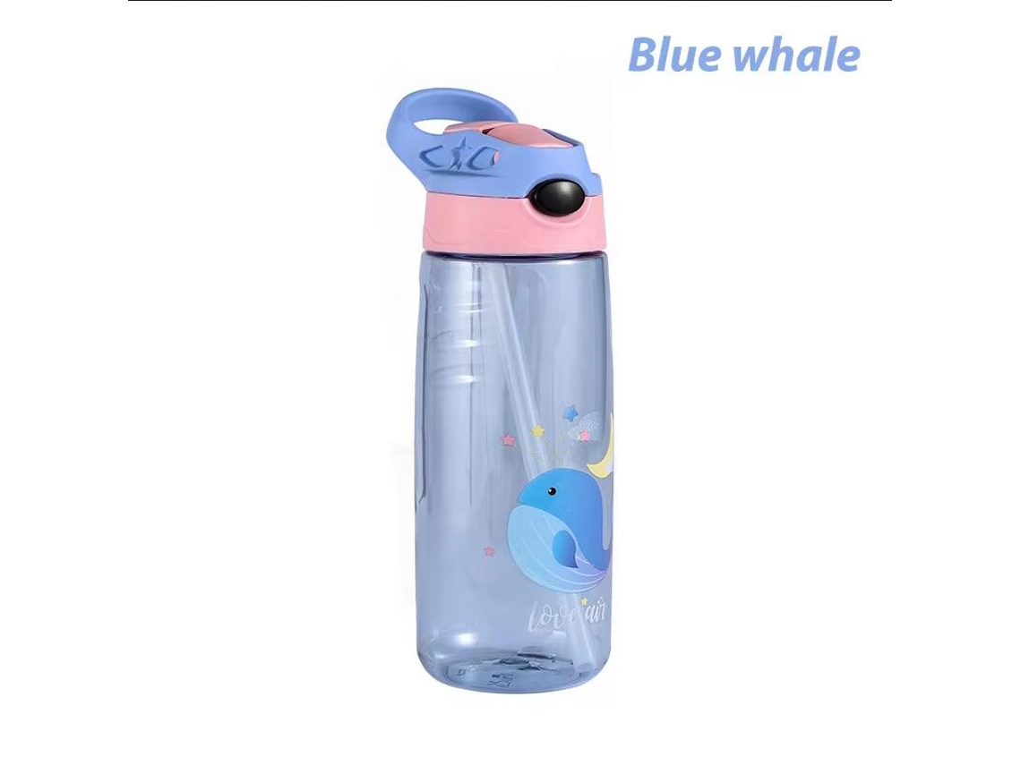 Garrafa de Água Infantil de 500ml com Tampa e Canudo, Livre de Bpa. MDUG (baleia Azul)