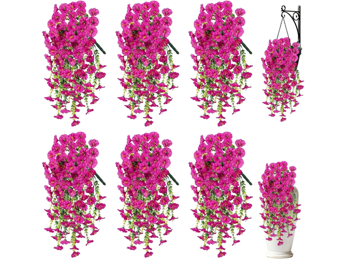 Conjunto De 6 Flores Artificiais Suspensas Resistentes Aos Raios Uv, Ideais Para Decoração De Varandas E Jardins. Cor Vermelha. Siurn