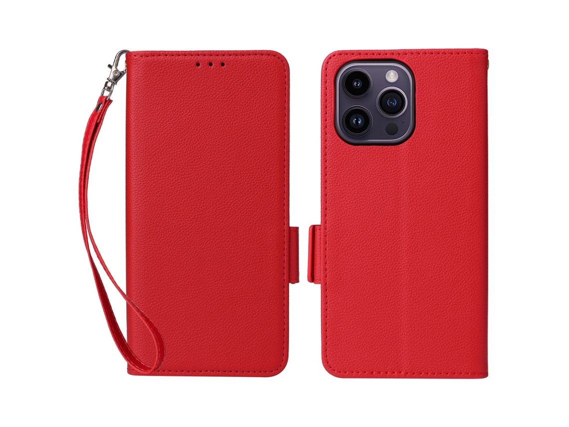 Capa Textura Lichia Pega Para Iphone 15 Pro Max Pele Sintética Vermelho