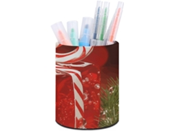Porta Canetas Natalino, Organizador de Mesa em Couro Sintético Vermelho, Decoração Maquiagem, Mulheres E