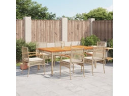 Vidaxl 7 Pcs Conjunto De Jantar P/ Jardim Com Almofadões Vime Pe Bege