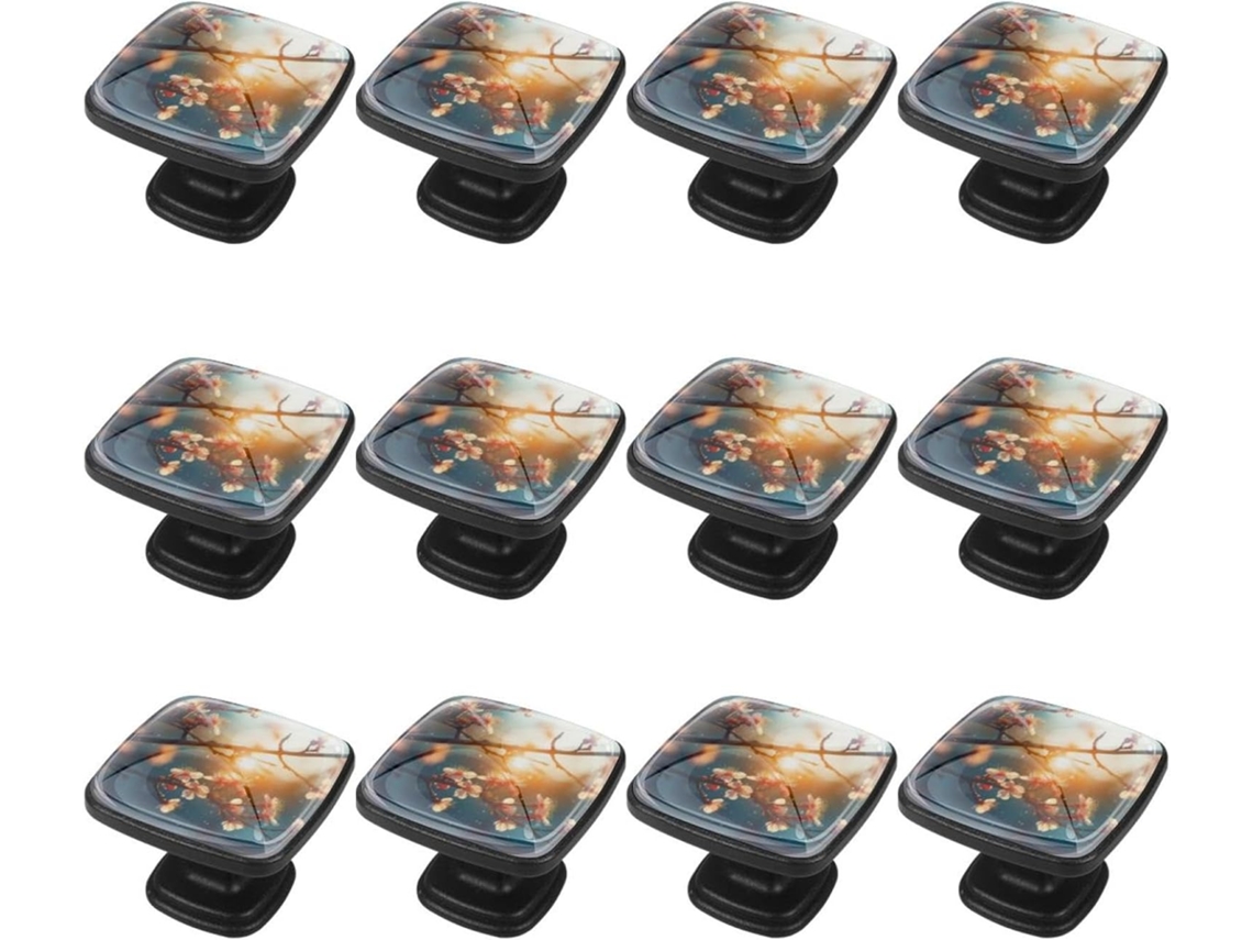 Puxadores Quadrados Para Gavetas De Cômoda, Puxadores Para Armários De Cozinha, 12 Peças, Paisagem De Flores, Árvores E