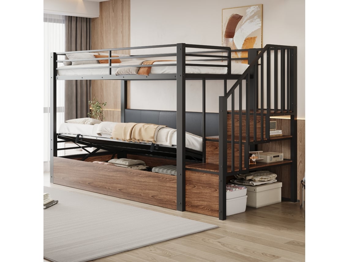 Cama Elevada Eisen 90x200cm Com Apoio Pu, Função Hidráulica E Escada Segura