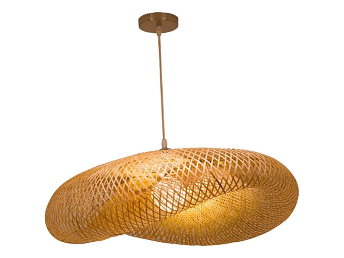 Luminária Pendente De Bambu Trançado Para 50x25x20cmslowmoose