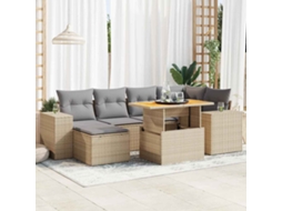 Vidaxl 7 Pcs Conjunto De Sofás P/ Jardim Com Almofadões Vime Pe Bege