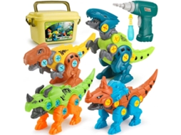 Brinquedos de dinossauro desmontáveis para crianças com caixa de armazenamento, furadeira elétrica, kit de construção faça você mesmo Pres Slowmoose