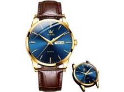 Lurelia Relógio Masculino, Movimento De Quartzo, Data/calendário, Luminoso, 39 Mm, Aço Inoxidável, Couro, Azul, Castanho