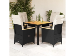 Vidaxl 5 Pcs Conjunto De Jantar P/ Jardim C/ Almofadões Vime Pe Preto