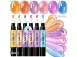 Lápis De Unha Com 6 Cores , Efeito Olho De Gato Iridescente 5d, Sem Lâmpada, À Base De Água E Secagem Rápida Combinação C Panoona