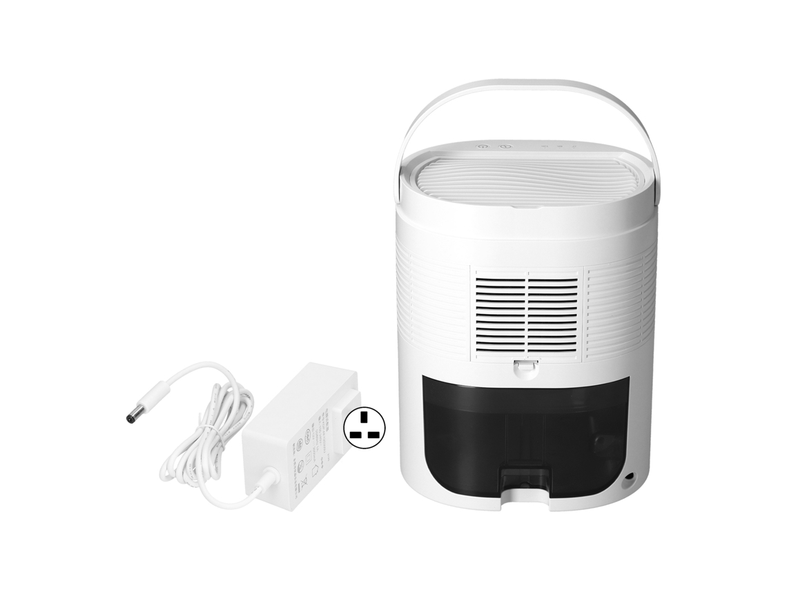 Desumidificador portátil branco de 1L com temporizador e alça oculta, 100-240 V