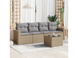 Vidaxl 5 Pcs Conjunto De Sofás P/ Jardim Com Almofadões Vime Pe Bege