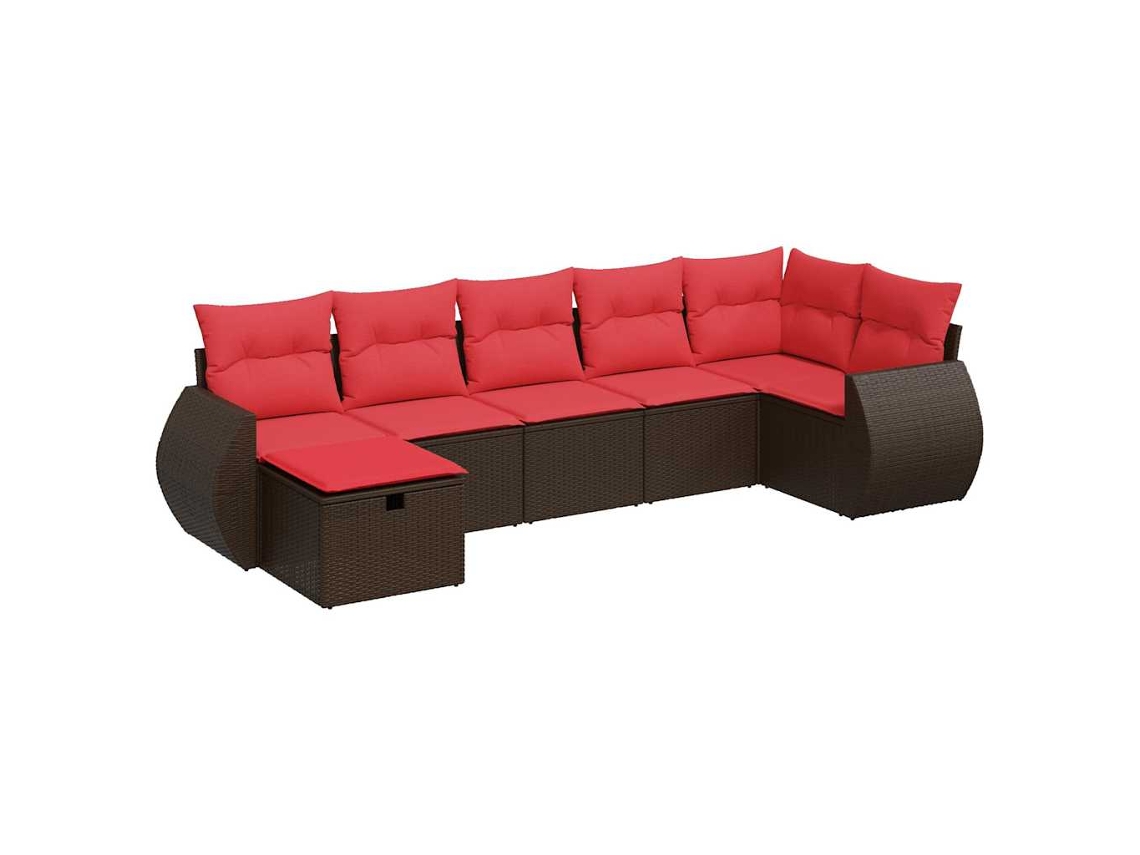 Conjunto de 7 Sofás de Jardim com Almofadas Vime Pe Marrom MAISON EXCLUSIVE (7 pcs)