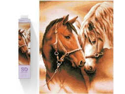 Bordado Diamante Diamante Dotz Diamante Mosaico Cavalos Juntos 40x50cm Sd8409