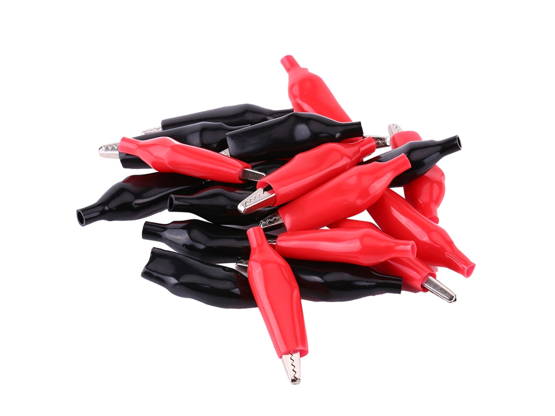 Yuru 20pcs Clips Crocodilo 35mm Metal com Isolamento Pvc Vermelho e Preto para Teste Elétrico Laboratório Bateria Carro