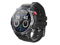 (Preto) Smartwatch com tela redonda de 1,32 polegadas em tecido HD e suporte para bate-papo via Bluetooth.