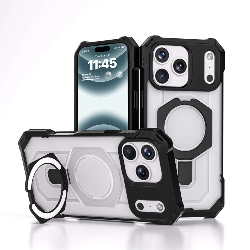 (preto, Iphone 16 Pro) Capa Protetora Resistente A Impactos Com Suporte Magnético Invisível, Oferecendo Proteção Completa.