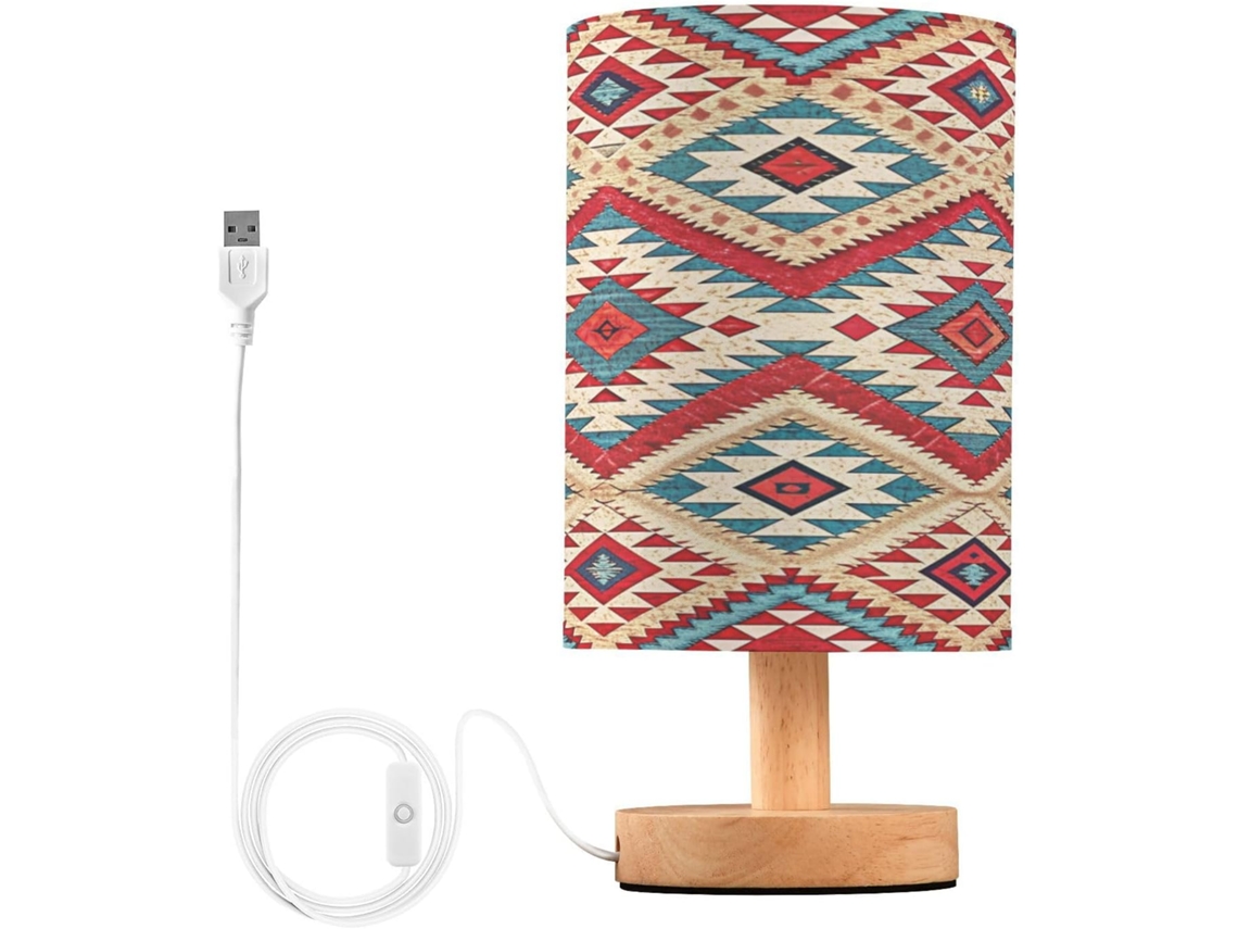Abajur De Cabeceira Com Estampa Étnica Para Quarto, Portas De Carregamento Usb C, Luminária De Mesa Cabeceira, Luminária