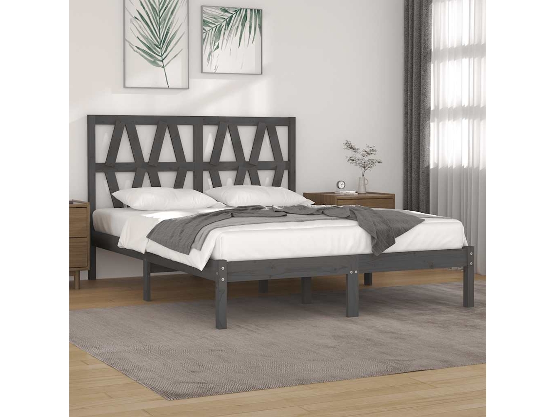 Vidaxl Estrutura De Cama 200x200 Cm Pinho Maciço Cinzento