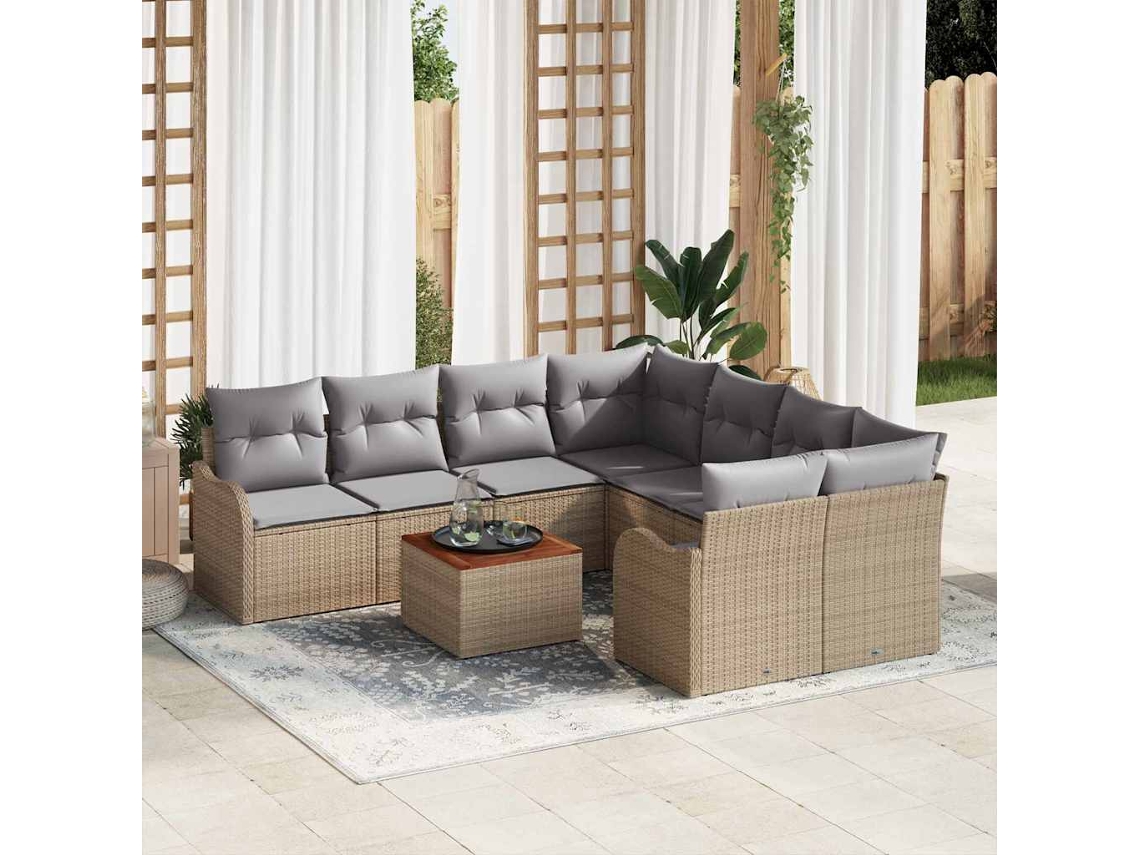 Vidaxl Conjunto De Sofá De Jardim 9 Unid. Bege E Cinza Claro Vime Pe