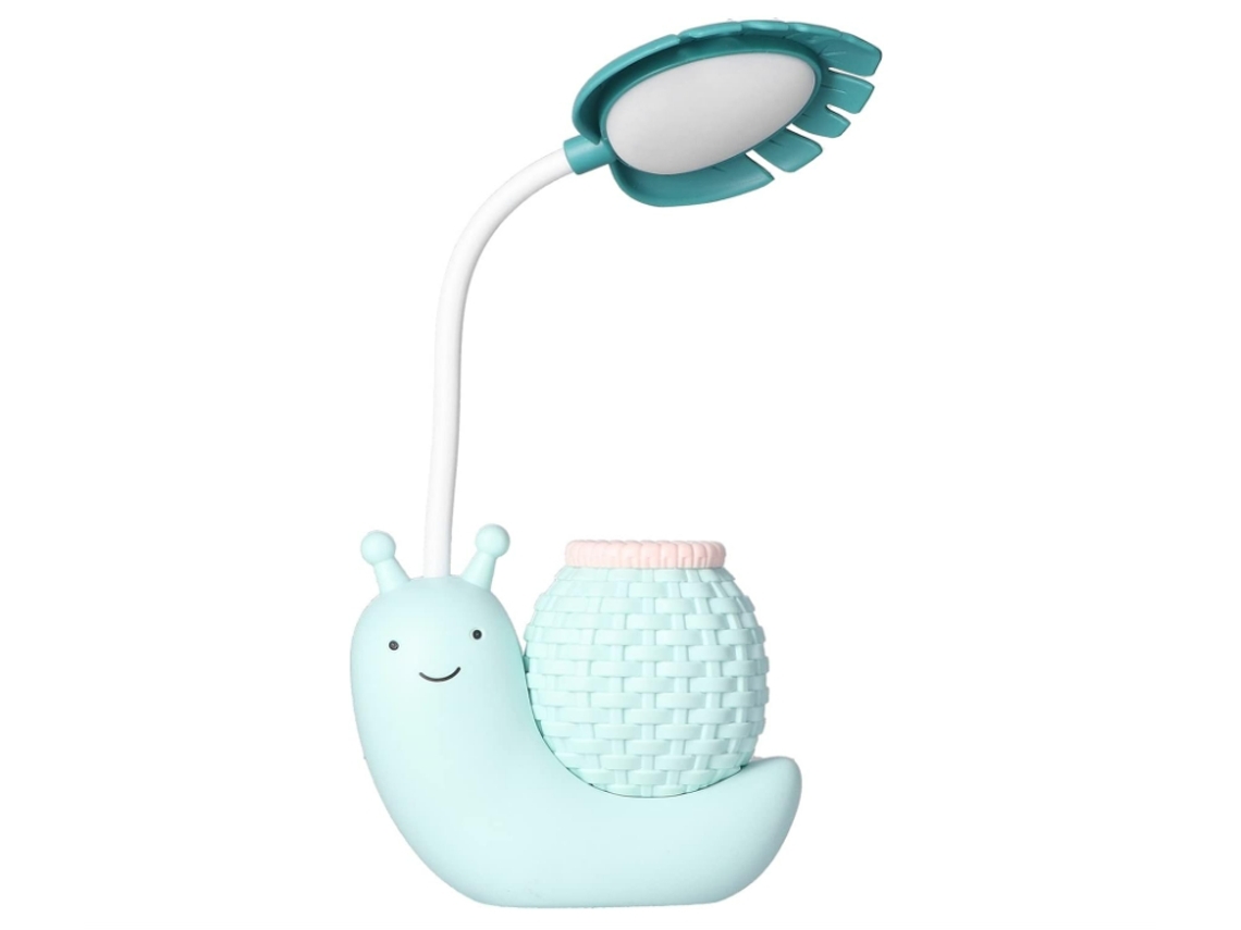 Lâmpada de Mesa Led com Suporte para Caneta Lâmpada de Mesa com Caracol de Animal de Desenho Animado Recarregável Por Usb Pescoço de Ganso Azul