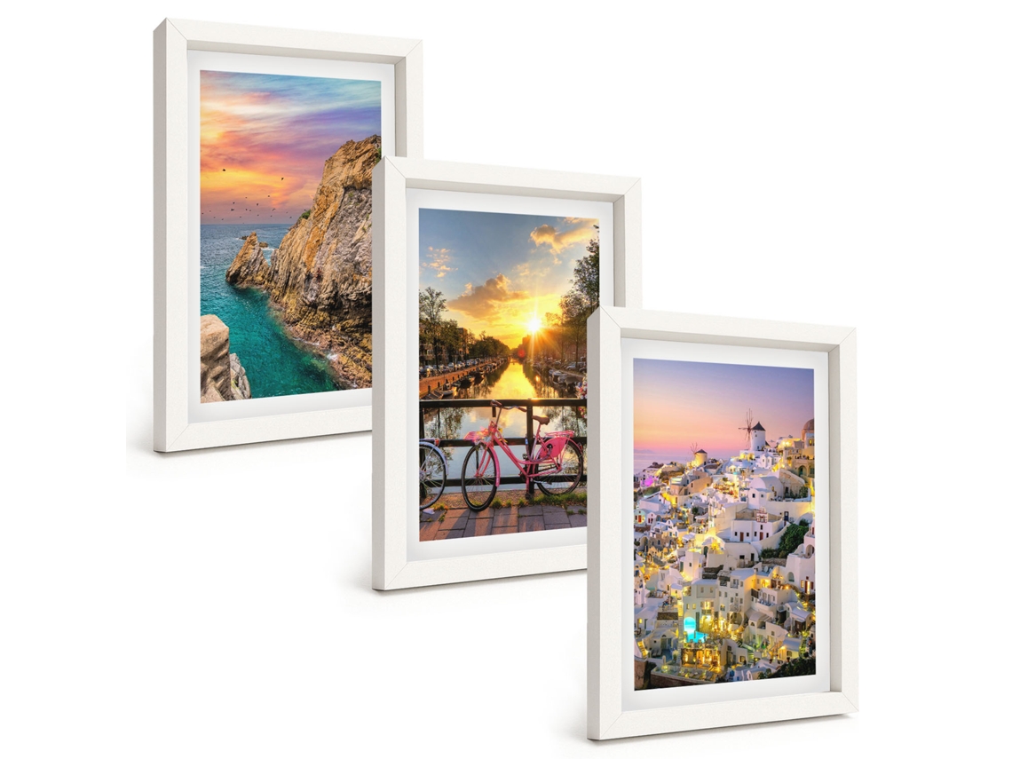 Pinturas Murais Modernas Paisagens Costeiras, Pôr Do Sol Moldura Branca Fotos Para O Corredor Espelharte (3 Peças 20x30 Cm)