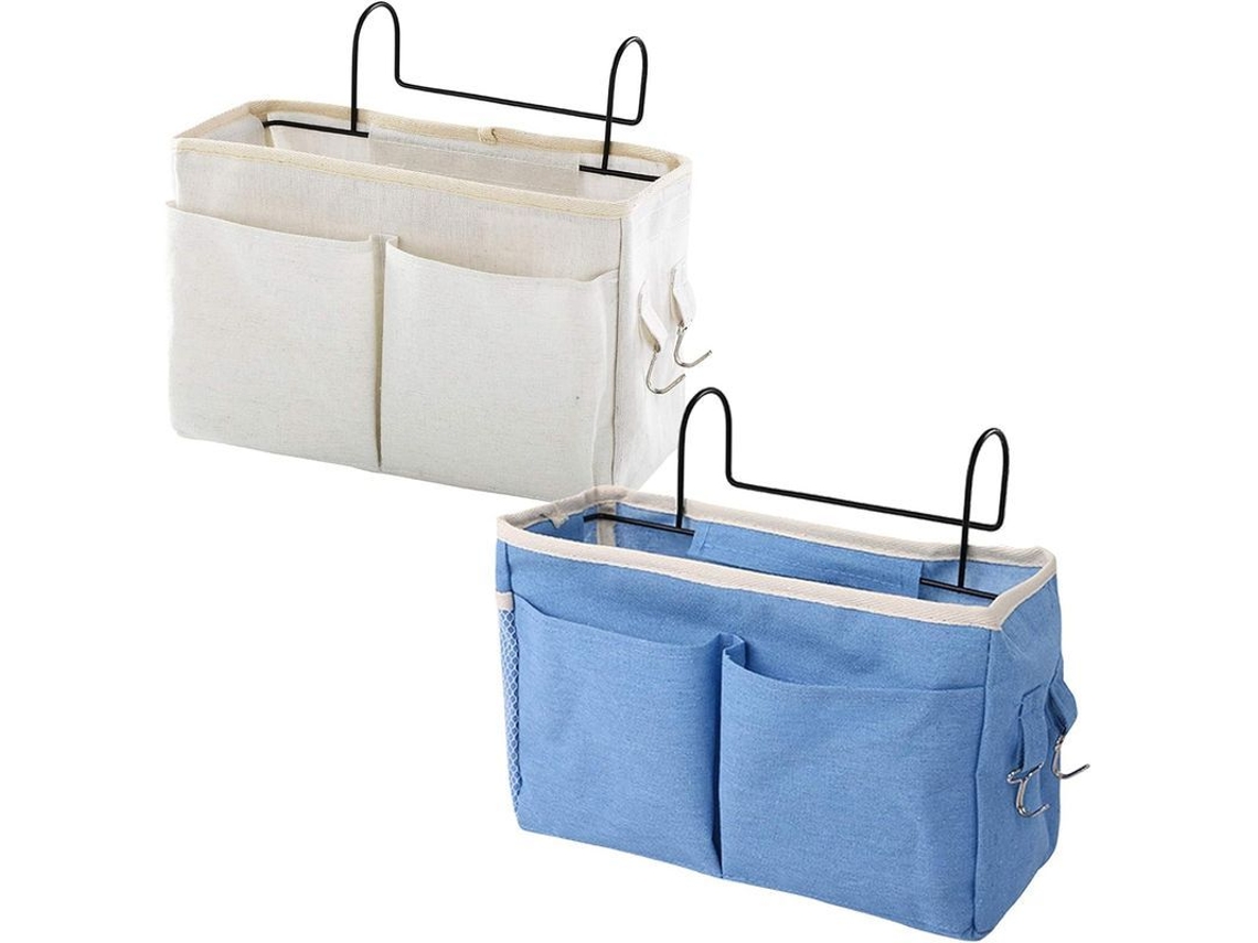 Bolsa De Armazenamento Suspensa Para Cama Loft, 2 Peças, Branco/azul, Para Dormitórios Universitários