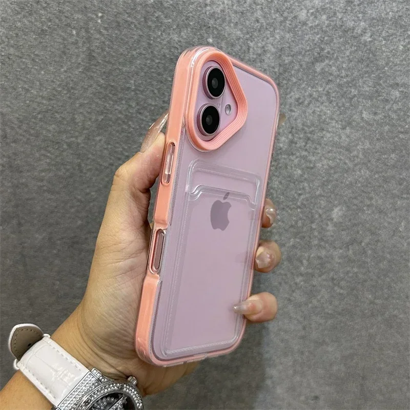 Capa Transparente Para Celular Com Porta-cartões E Moldura Resistente A Impactos (para Iphone 16 Pro Rosa).