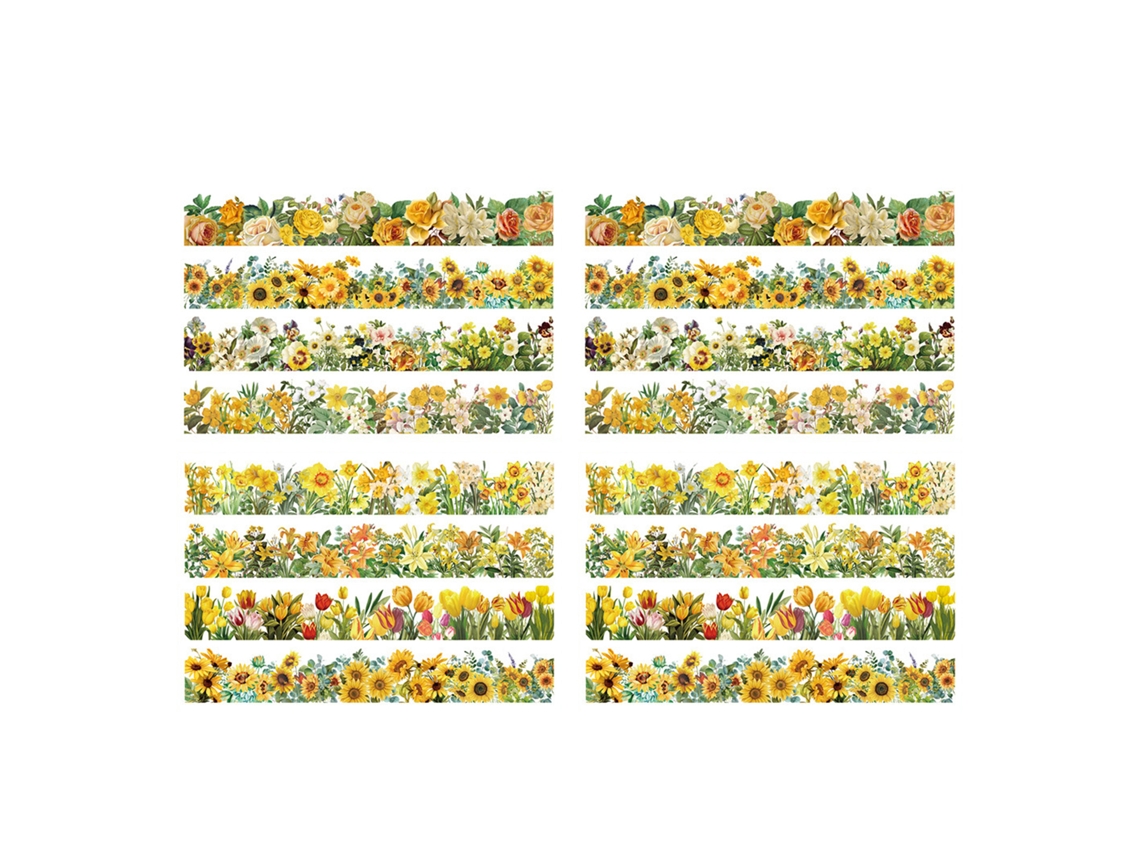 4 Folhas Adesivos de Flores Naturais para Scrapbook Diário Album Foto Caderno Planejador Amarelo