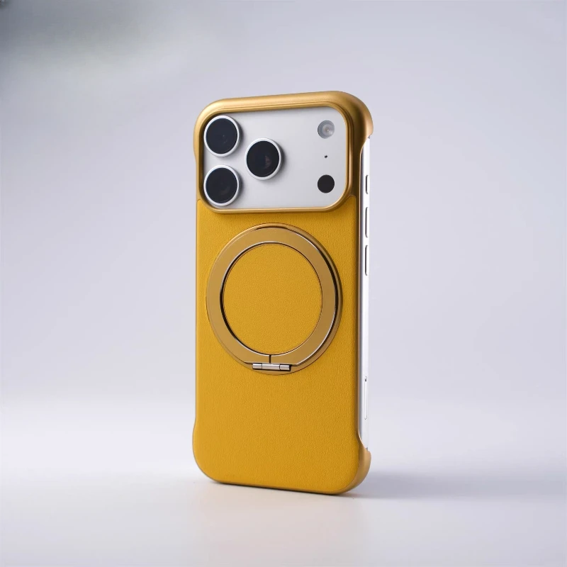 (amarelo 11) Capa De Celular Com Suporte De Anel E Textura De Couro Para Celular