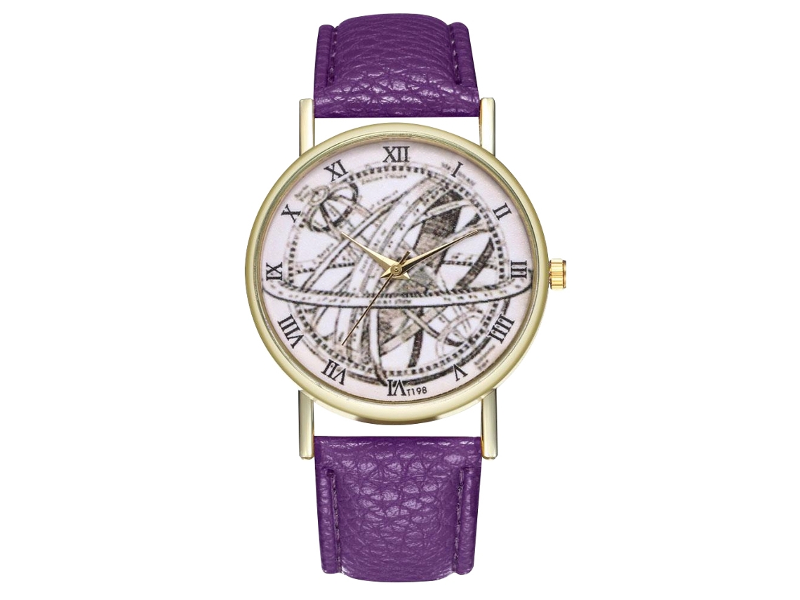 Reloj De Cuarzo Unisex Con Correa De Cuero Pu Dial Números Romanos Morado Zhoulianfa