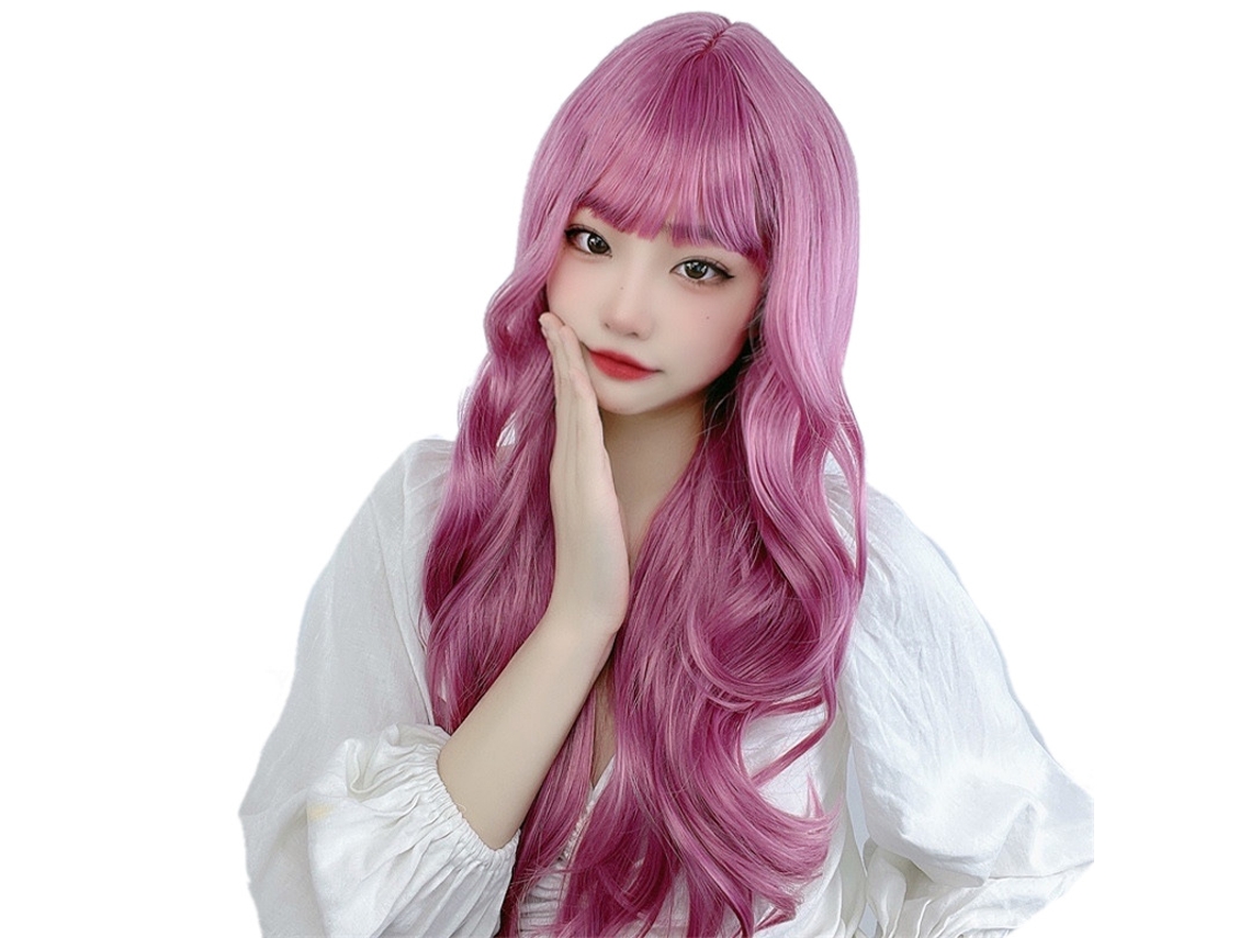 Peluca Sintética De Onda Larga Con Flequillo Para Mujeres Cosplay