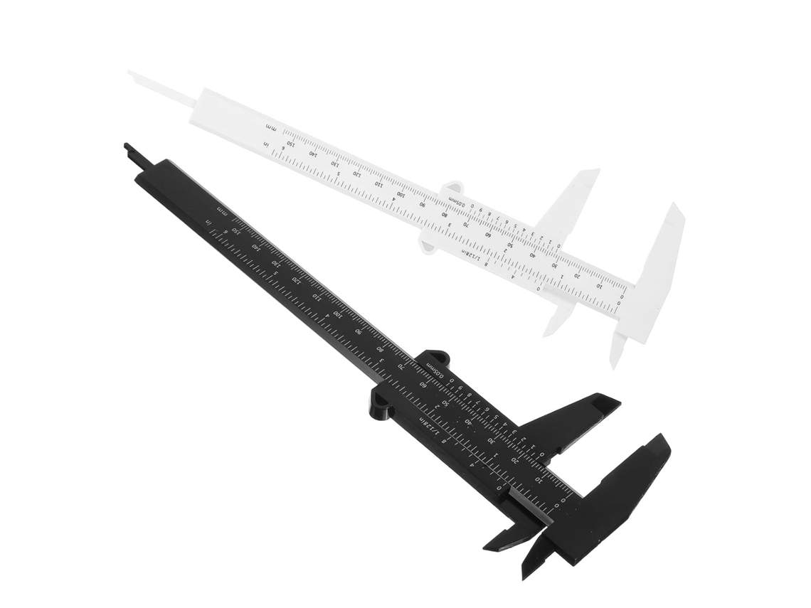 Paquímetro De Plástico Em Miniatura, 2 Peças, Preto E Branco, Régua