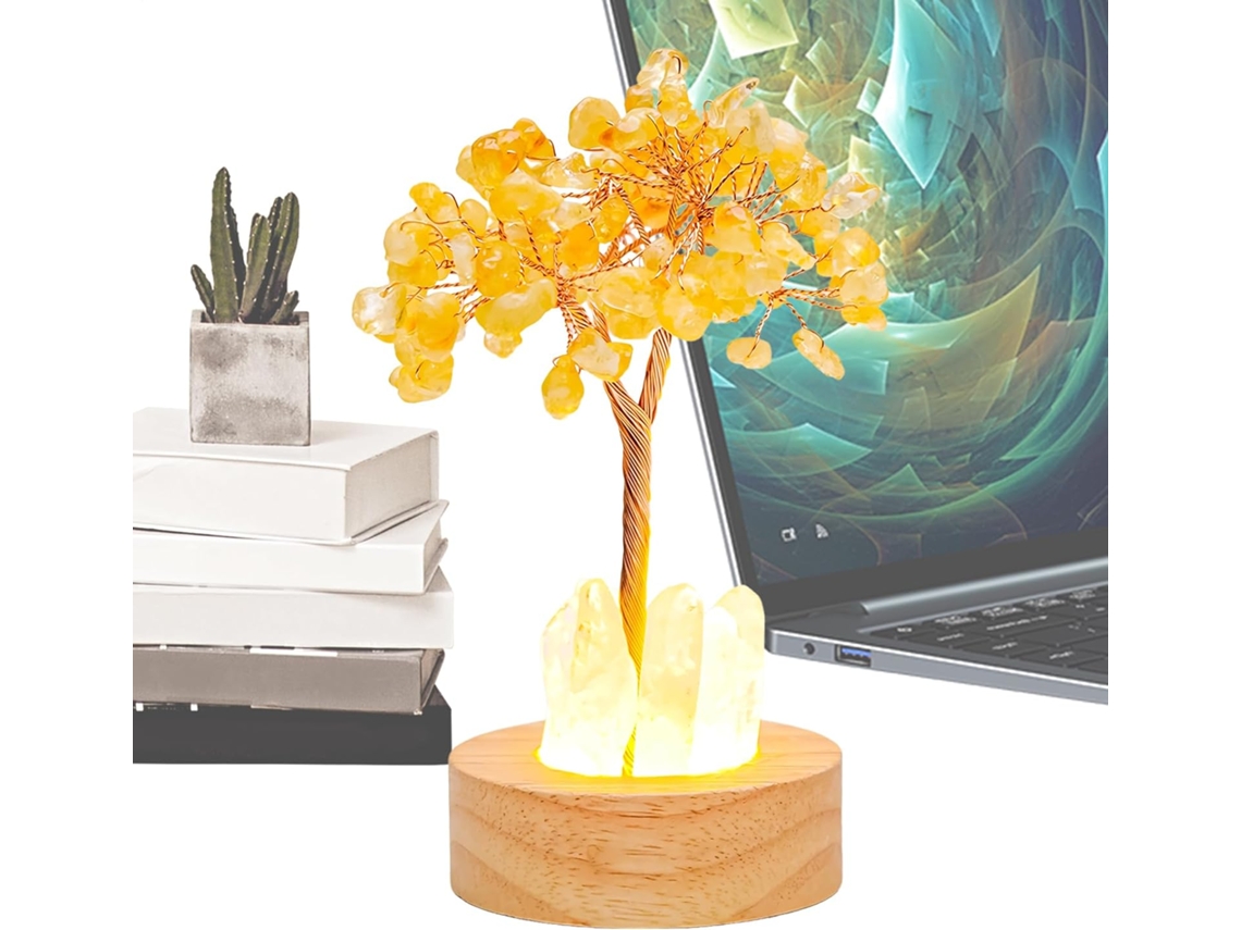 Luminária De Árvore De Citrino Para Boa Sorte | Luminária Noturna De Cristal Em Formato De Árvore Gokoco