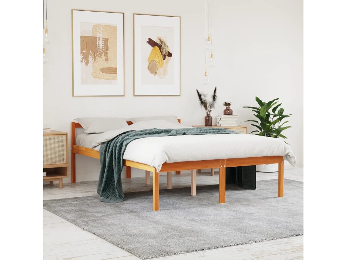 Cama Para Idosos 120x200 Cm Madeira Pinho Maciça Castanho Cera