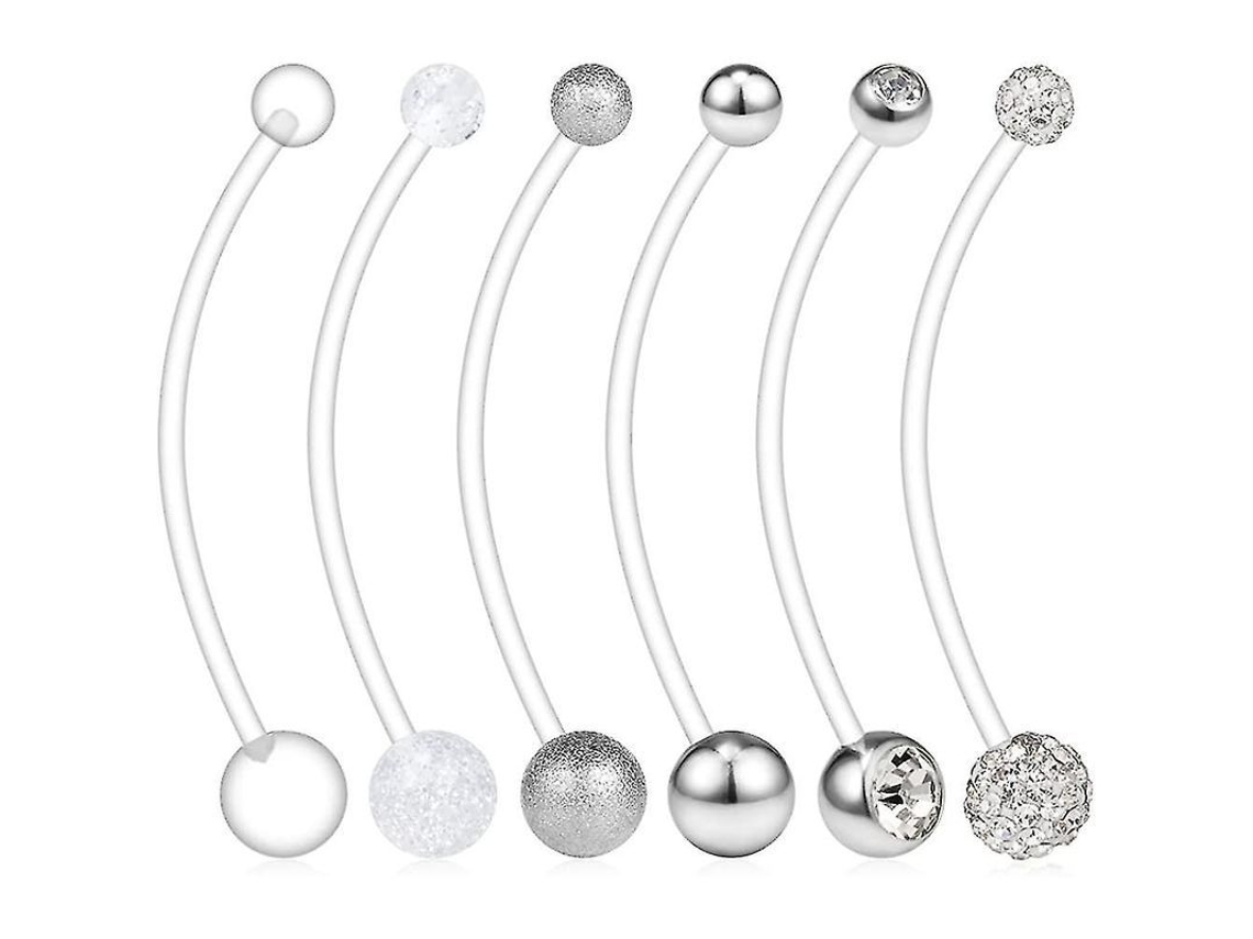 6pcs Anéis de Umbigo para Gravidez Esportivo Flexível Bioplast 14g 38mm Estilos Mistas Plata