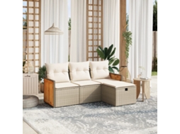 Conjunto de sofá de jardim de 4 peças com almofadas Vime Pe Bege Lovely Home