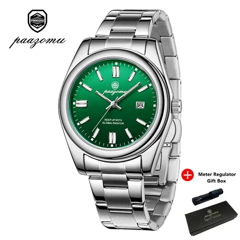 Relógio Casual E Elegante (verde Prateado), Quartzo, Com Data E Dia Da Semana.