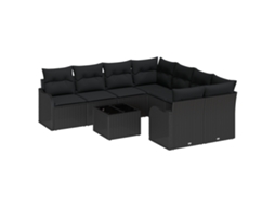 Conjunto 9 Conjunto De Sofá De Jardim Vidaxl Preto Vime Pe (232,5 X 234 X 85 Cm)